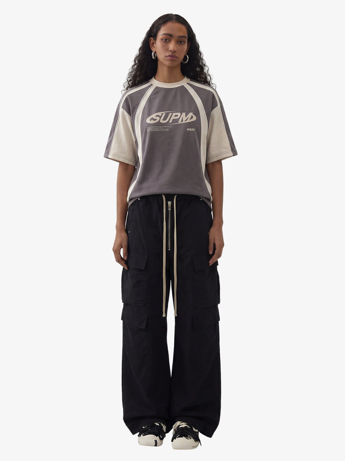 Woven Multi-Pocket Baggy Flared Pants - 2321