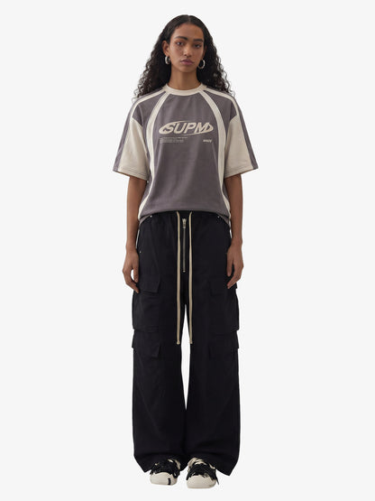 Woven Multi-Pocket Baggy Flared Pants - 2321