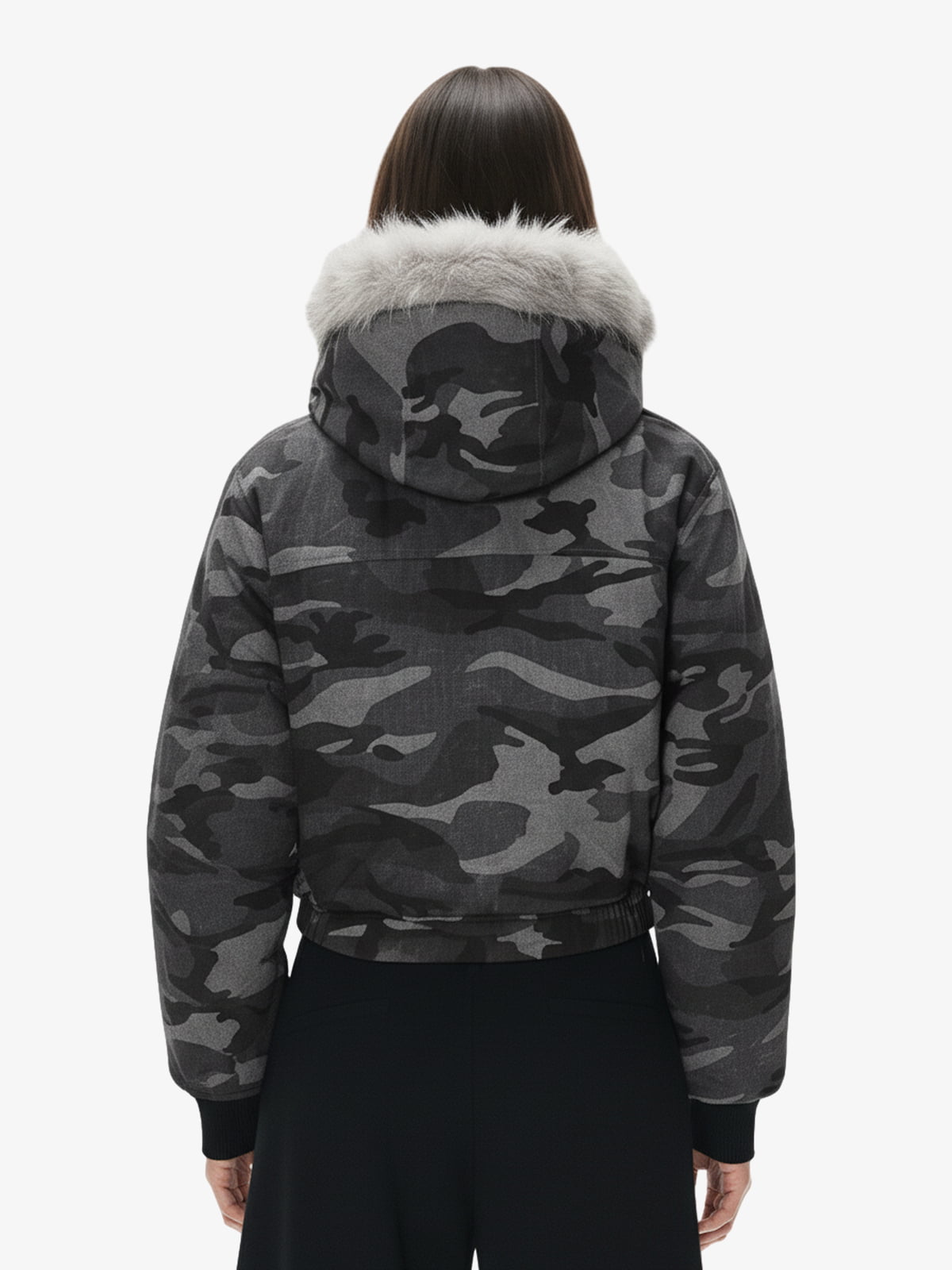 Vintage Camo Faux Fur Hood Padded Bomber Jacket