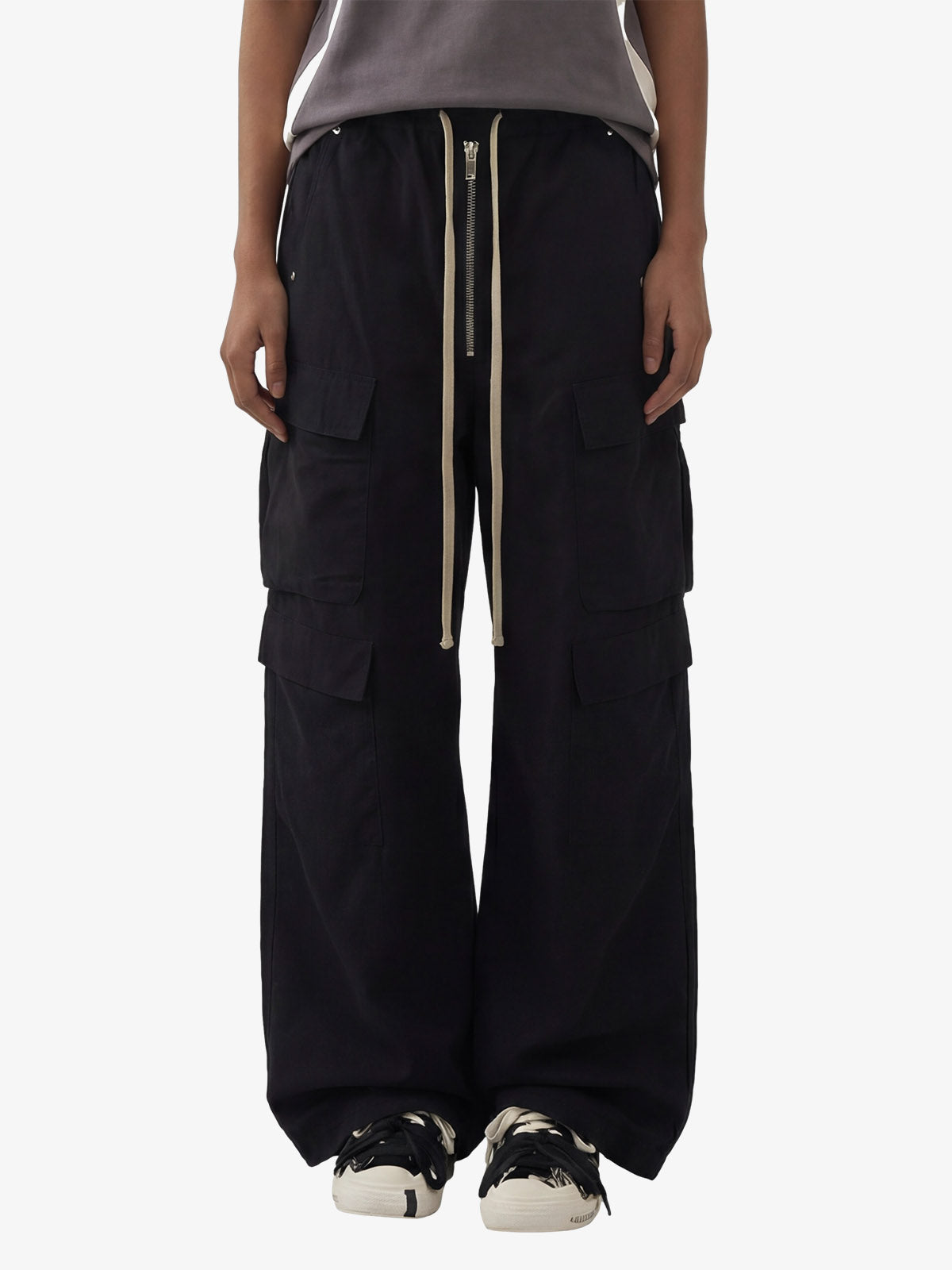 Woven Multi-Pocket Baggy Flared Pants - 2321