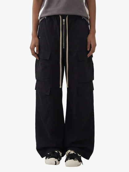 Woven Multi-Pocket Baggy Flared Pants - 2321