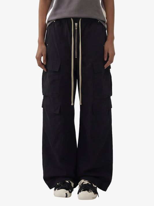 Woven Multi-Pocket Baggy Flared Pants - 2321