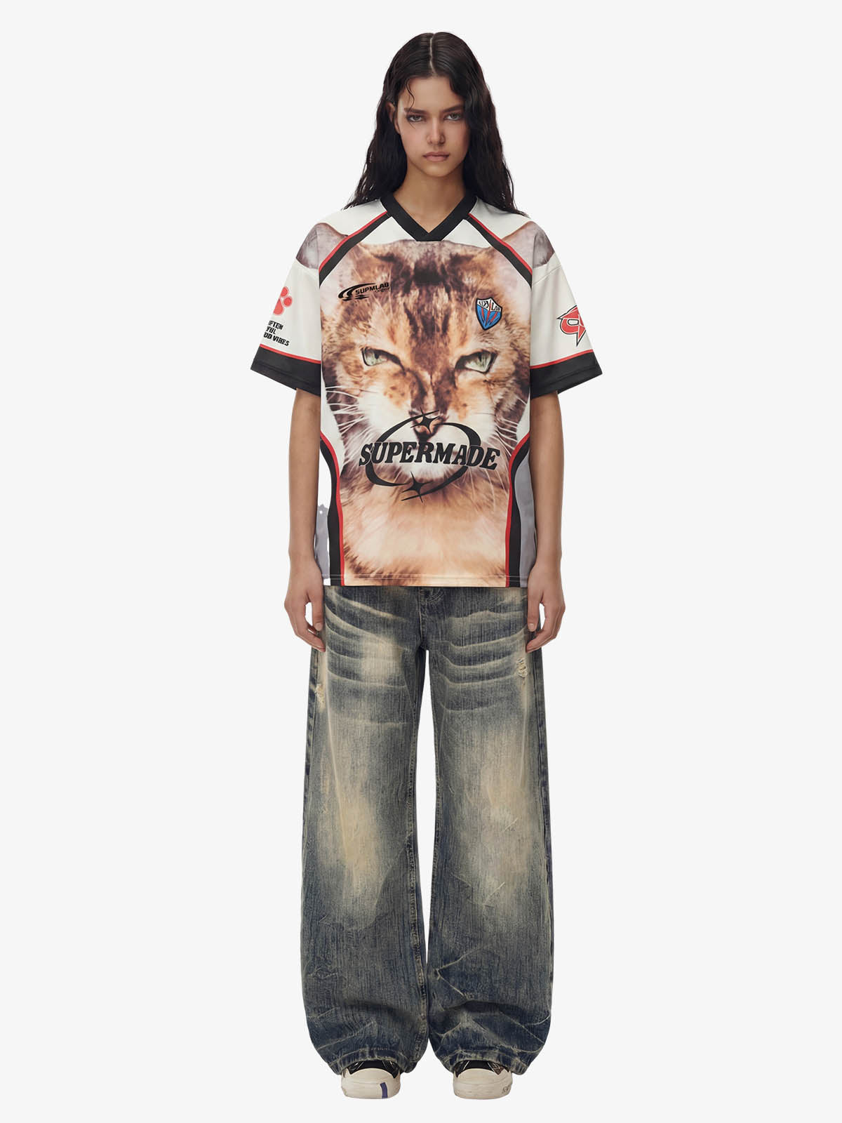 Vintage Big Cat Graphic Racing Jersey T-Shirt