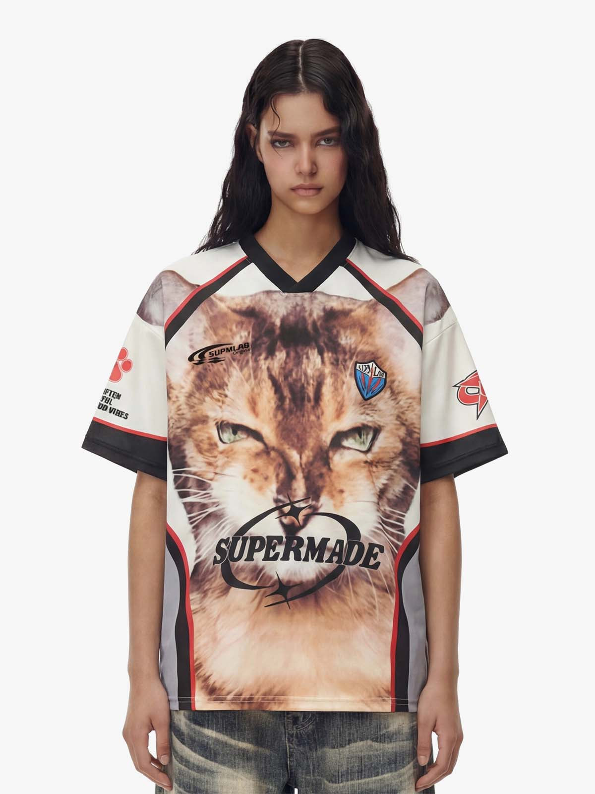 Vintage Big Cat Graphic Racing Jersey T-Shirt