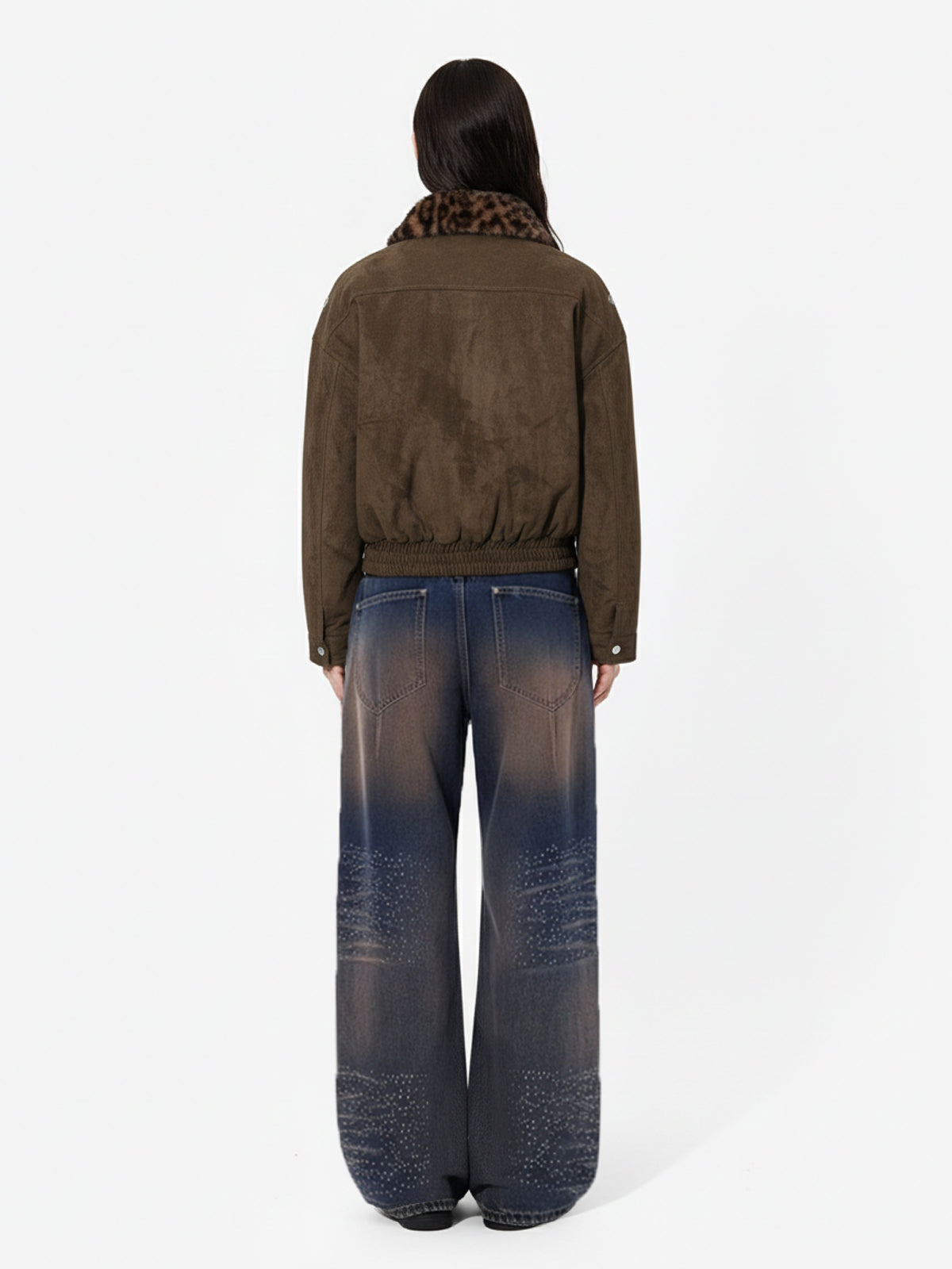 Retro Leopard Fur Collar Padded Bomber Jacket