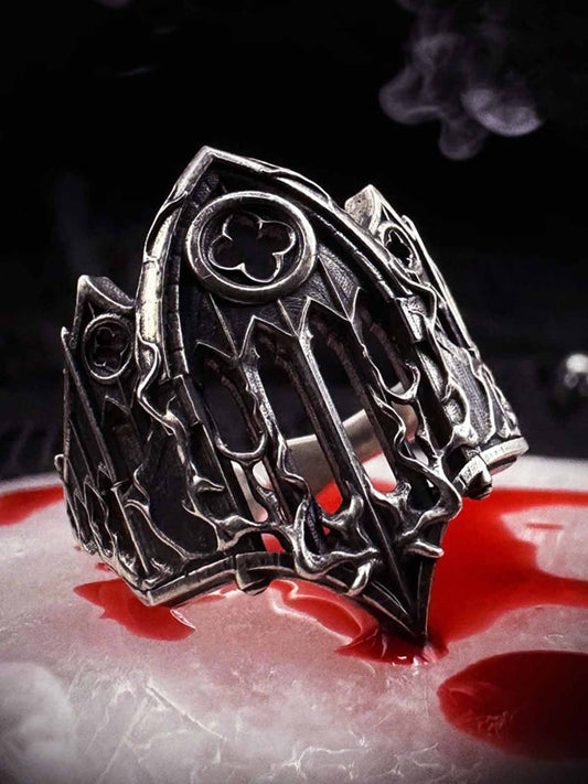 Stainless Steel Gothic Cathedral Ring with Intricate Church Window Design for Men and Women 
