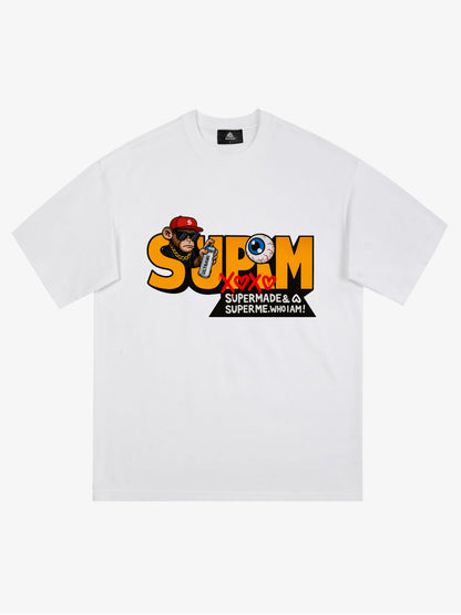 Supermade Trendy Hip-Hop Monkey Graffiti Font T-Shirt 