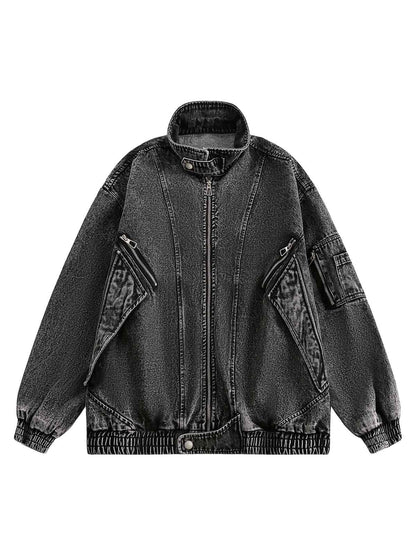 Deconstructed Stand Collar Denim Jacket 