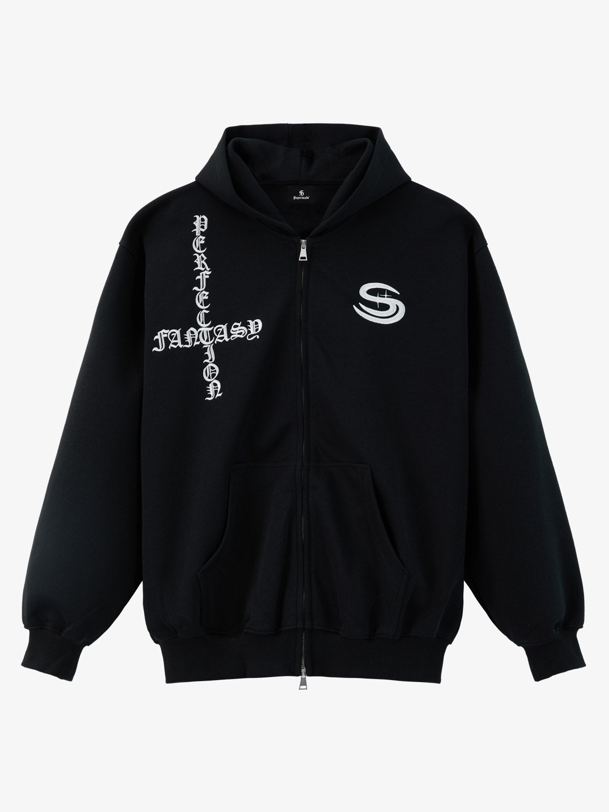 Gothic Letter Cross Embroidery Zip Up Hoodie and Sweatpants Set