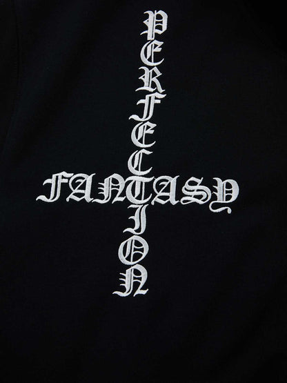 Gothic Letter Cross Embroidery Zip Up Hoodie and Sweatpants Set