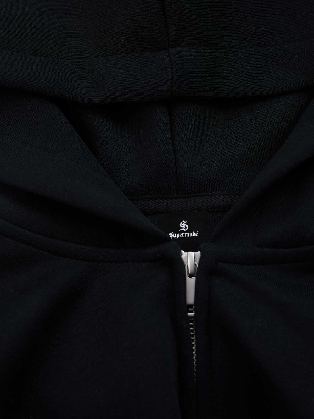 Gothic Letter Cross Embroidery Zip Up Hoodie and Sweatpants Set