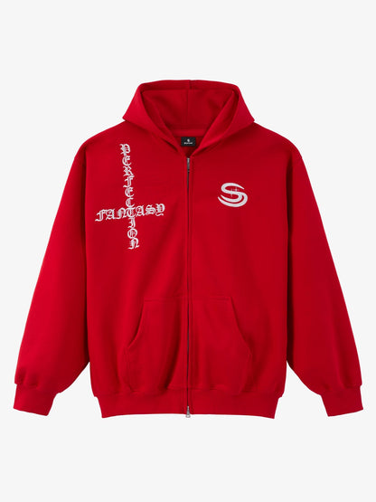 Gothic Letter Cross Embroidery Zip Up Hoodie and Sweatpants Set