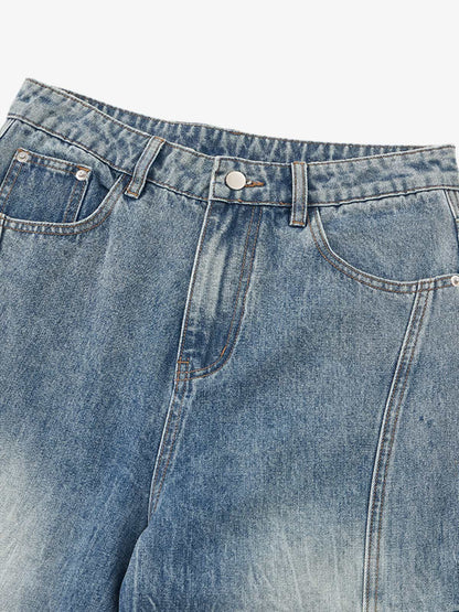 Wide-Leg Denim Trousers with Unique Patchwork Design for Modern Fashionistas 