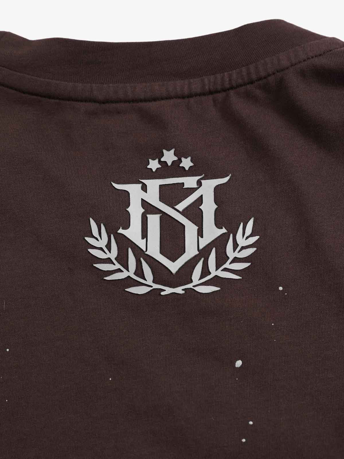 Cotton Washed Slim Fit Long-Sleeve T-Shirt with Splatter Graphic Print and Gothic 3D stereoscopic silicone printing Logo Design?