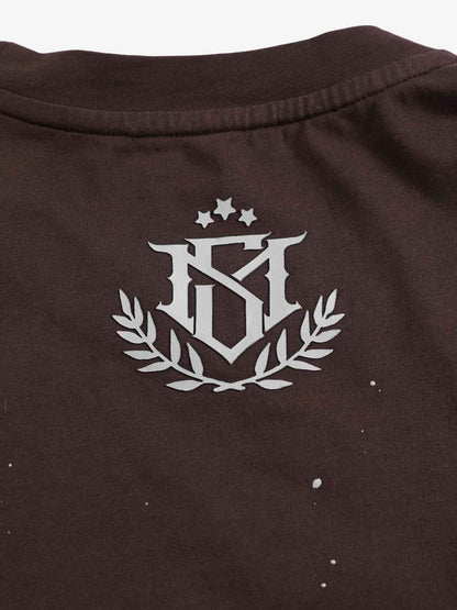 Cotton Washed Slim Fit Long-Sleeve T-Shirt with Splatter Graphic Print and Gothic 3D stereoscopic silicone printing Logo Design?