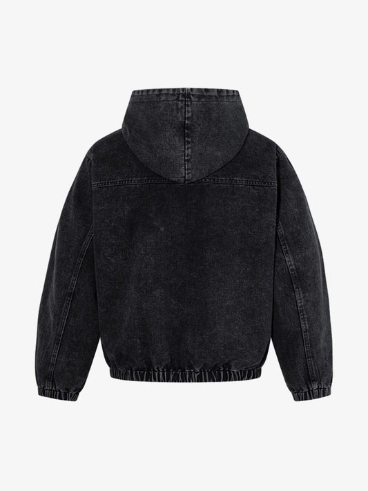 Denim Hoodie with Metal Toggle Closure Black Oversized Sweatshirt?