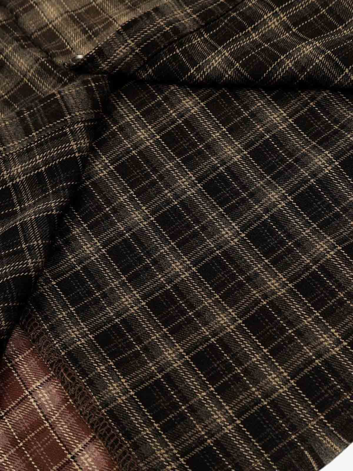 Patchwork Plaid Distressed Hem Shirt