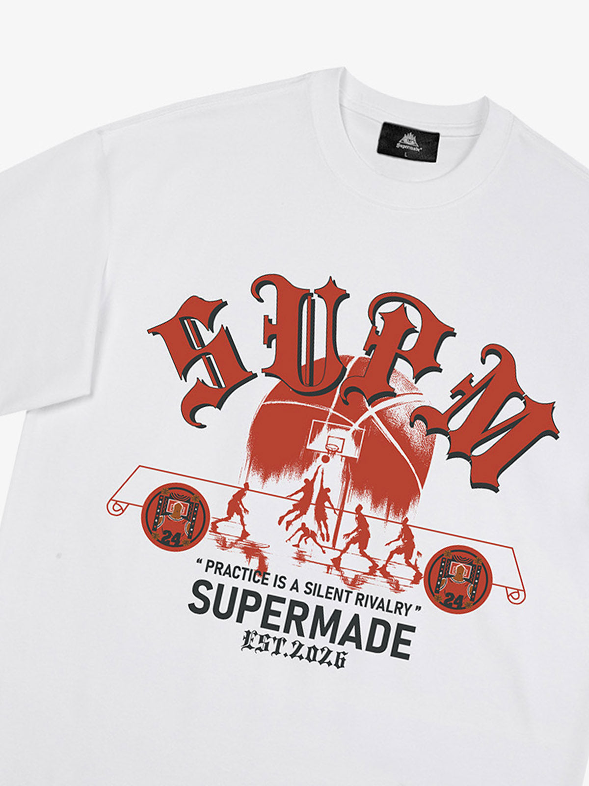 thesupermade-Cotton Basketball Graphic T-Shirt with "Practice Is A Silent Rivalry" Print and Oversized Fit 
