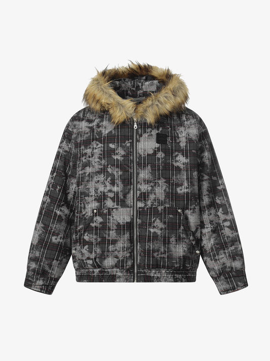 Winter Camouflage Puffer Jacket with Detachable Faux Fur Hood - Perfect for Outdoor Adventures 