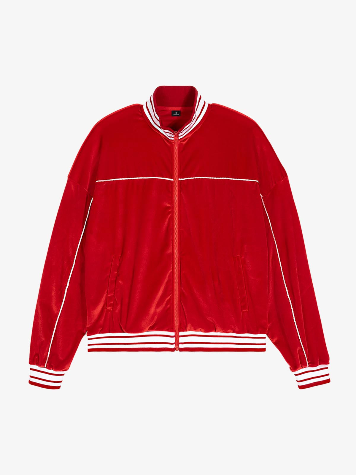 250G Velvet Track Jacket with White Stripe Trim - Unisex Sporty Bomber Coat for Casual Wear 