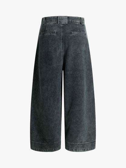 Washed Dirty Dyed Pleated  Barrel Jeans 