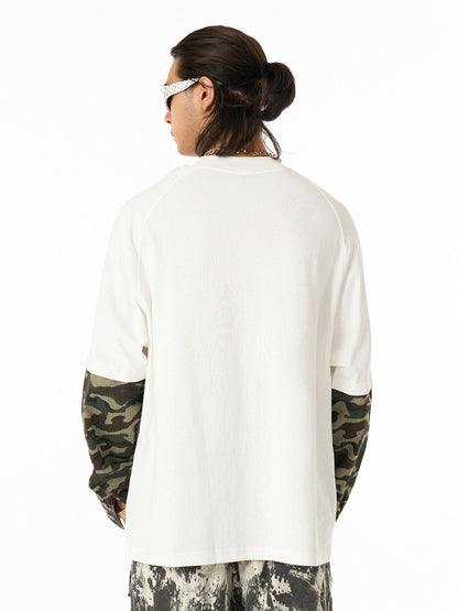 Camo Sleeve Graphic Tee with Printed Jogger Pants Set 