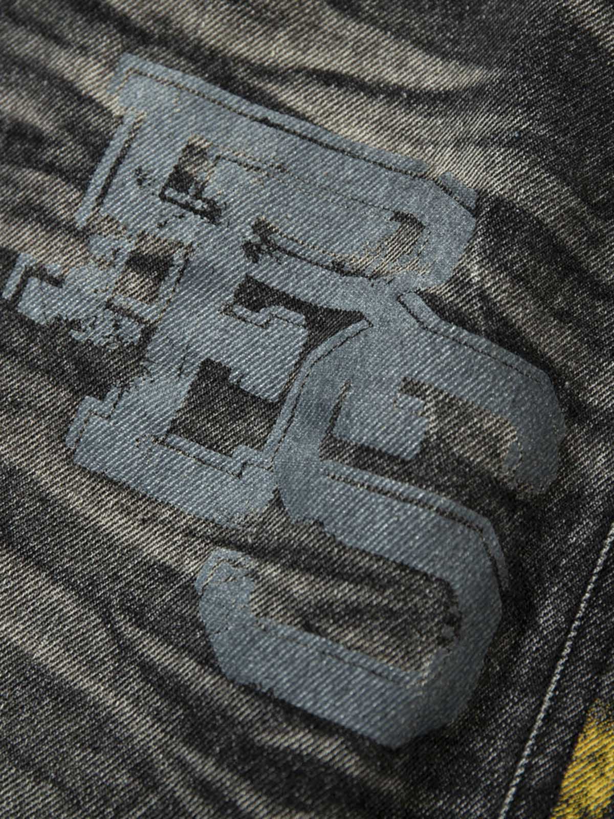 Distressed Striped Side Chain Patchwork Ripped Straight Jeans - 2391 