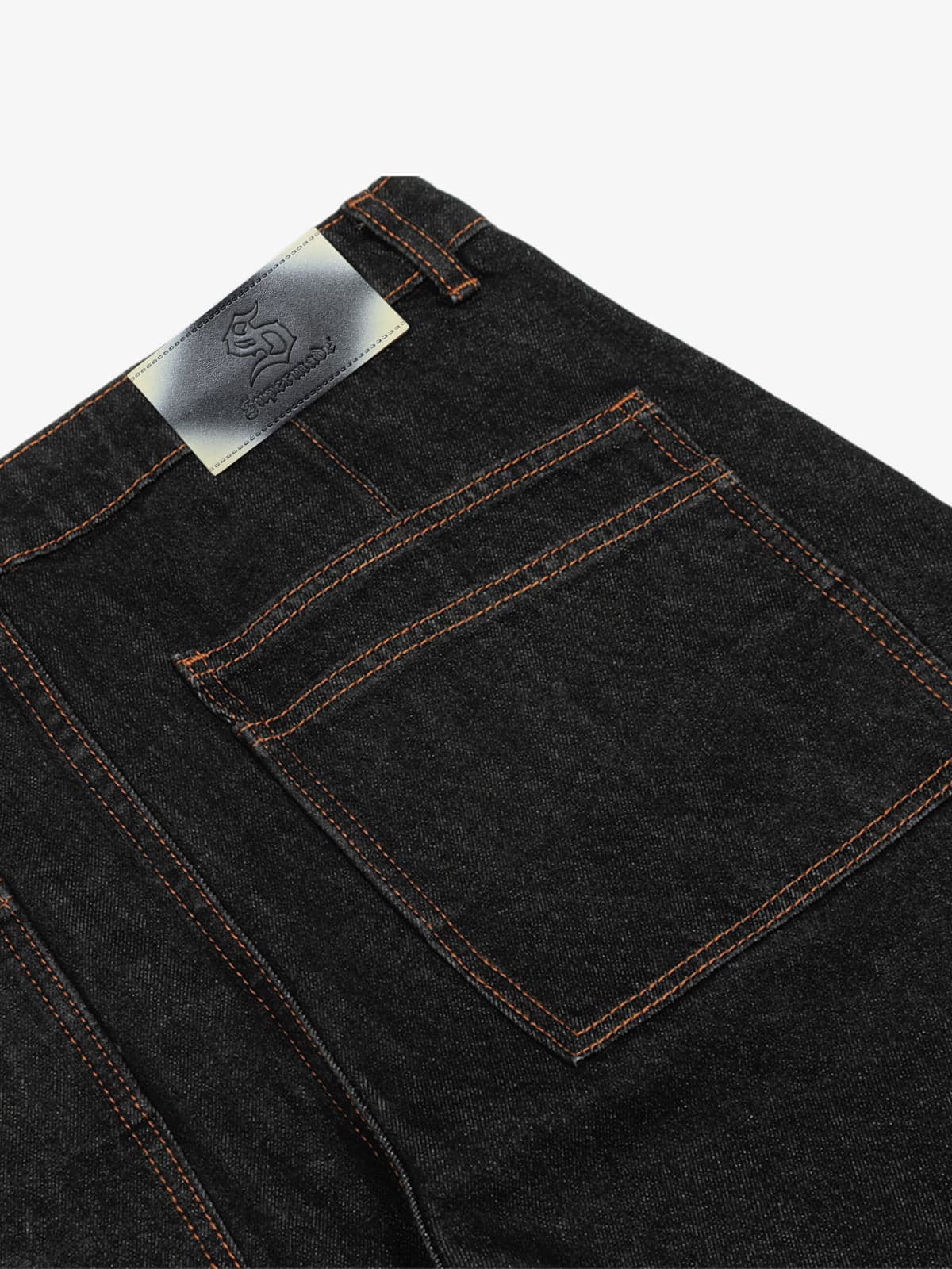 Wide-Leg Denim Trousers with Distressed Pockets and Functional Design 