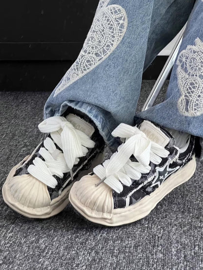 Trendy Distressed Sneakers with Star Design for Fashion Lovers 