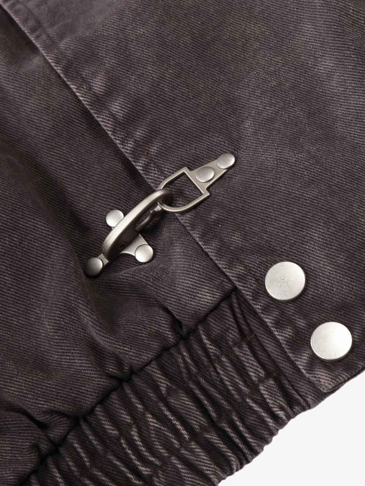 Washed Cotton Hooded Duffle Jacket with Metal Snap Buttons and Ribbed Hem 