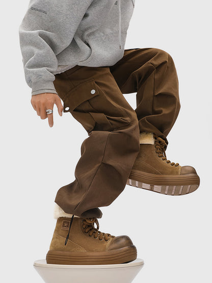 Winter Warmth High-Top Sneaker Boots with Fuzzy Collar 