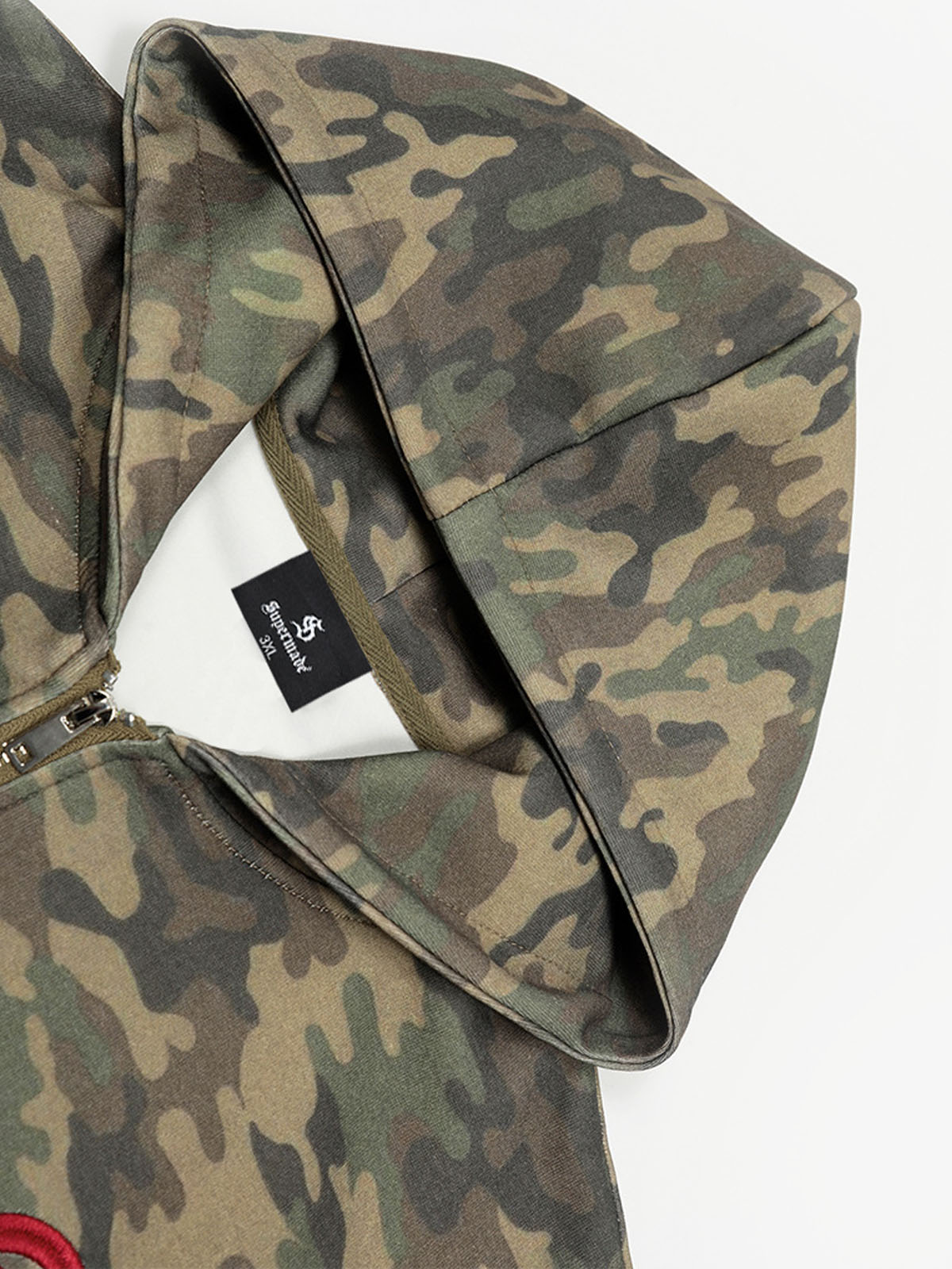 Camouflage Hooded Jacket with Embroidered Details and Striped Sleeves 