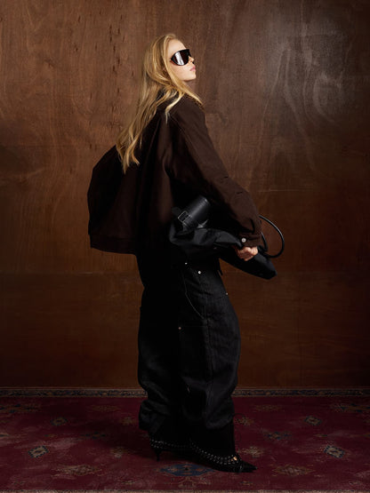 Thesupermade Oblique Zipper Design Lambswool Collar Quilted Jacket 