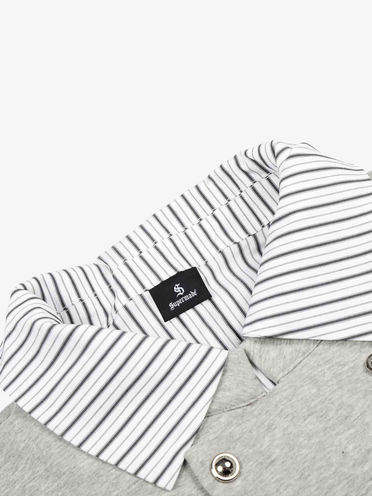 Button Detail Striped Panel Faux Layered Jacket