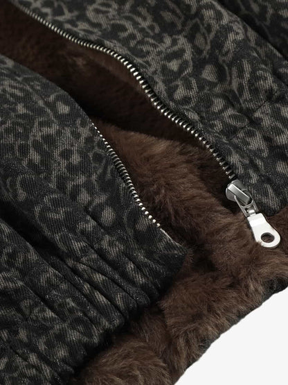 Leopard Print Vest with Faux Fur Collar - Stylish and Warm Winter Outerwear 