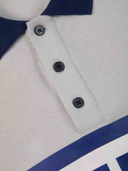 Supermade Color-Blocked Polo Collar Embroidered Print Long-Sleeved Jersey?