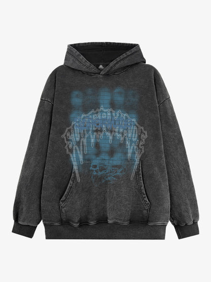 THE SUPERMADE Washed Psychedelic Graffiti Art Print Hoodie with Skull Design 
