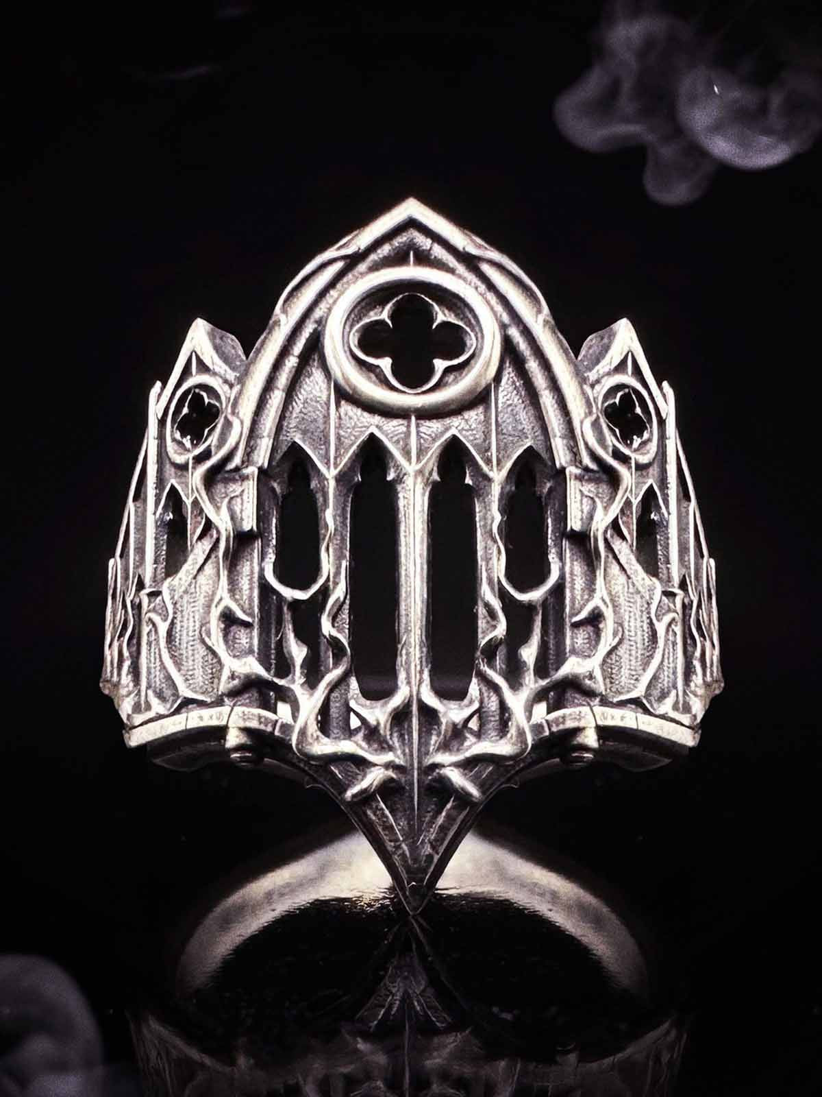 Stainless Steel Gothic Cathedral Ring with Intricate Church Window Design for Men and Women 