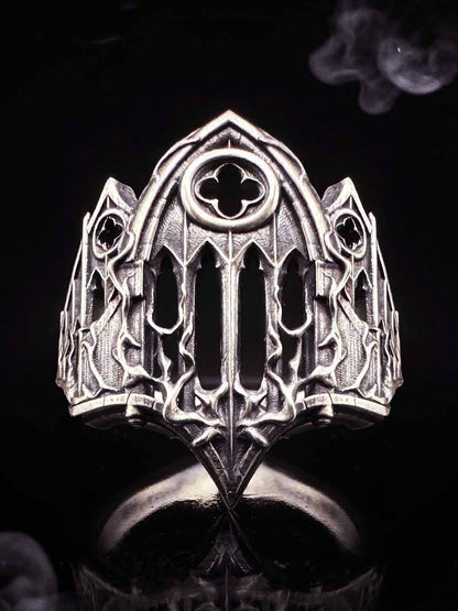 Stainless Steel Gothic Cathedral Ring with Intricate Church Window Design for Men and Women 