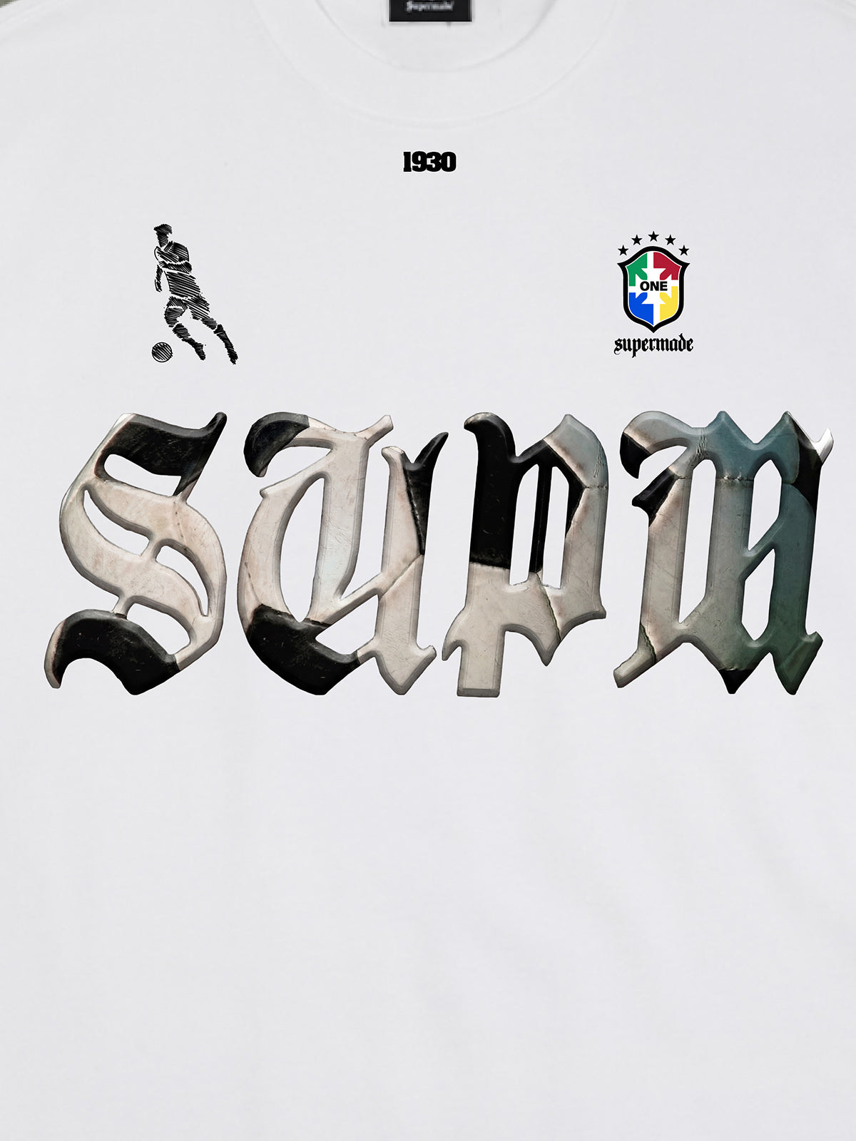 Cotton White Oversized T-Shirt with SUPA Gothic Print and Football Logo Design 