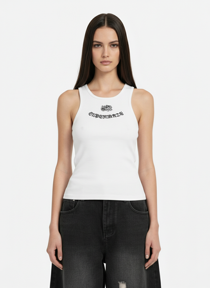 Gothic Lettering Embroidered Ribbed Vest