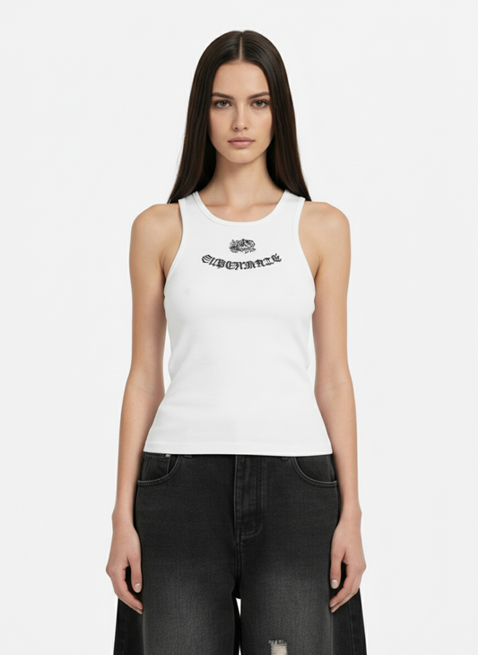Gothic Lettering Embroidered Ribbed Vest