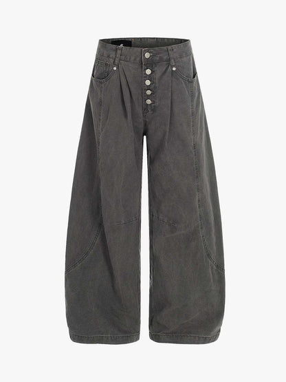 Wide Leg High Waist Cropped Pants with Gradient Wash Finish 