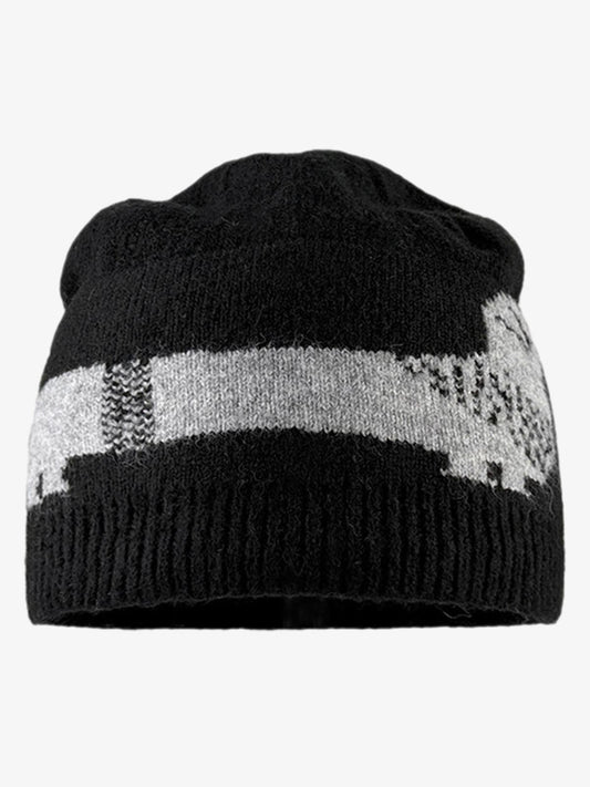 Knitted Wool Blend Winter Beanie Hat with Nordic Pattern and Ribbed Cuff?