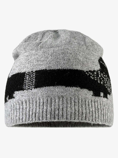 Knitted Wool Blend Winter Beanie Hat with Nordic Pattern and Ribbed Cuff?