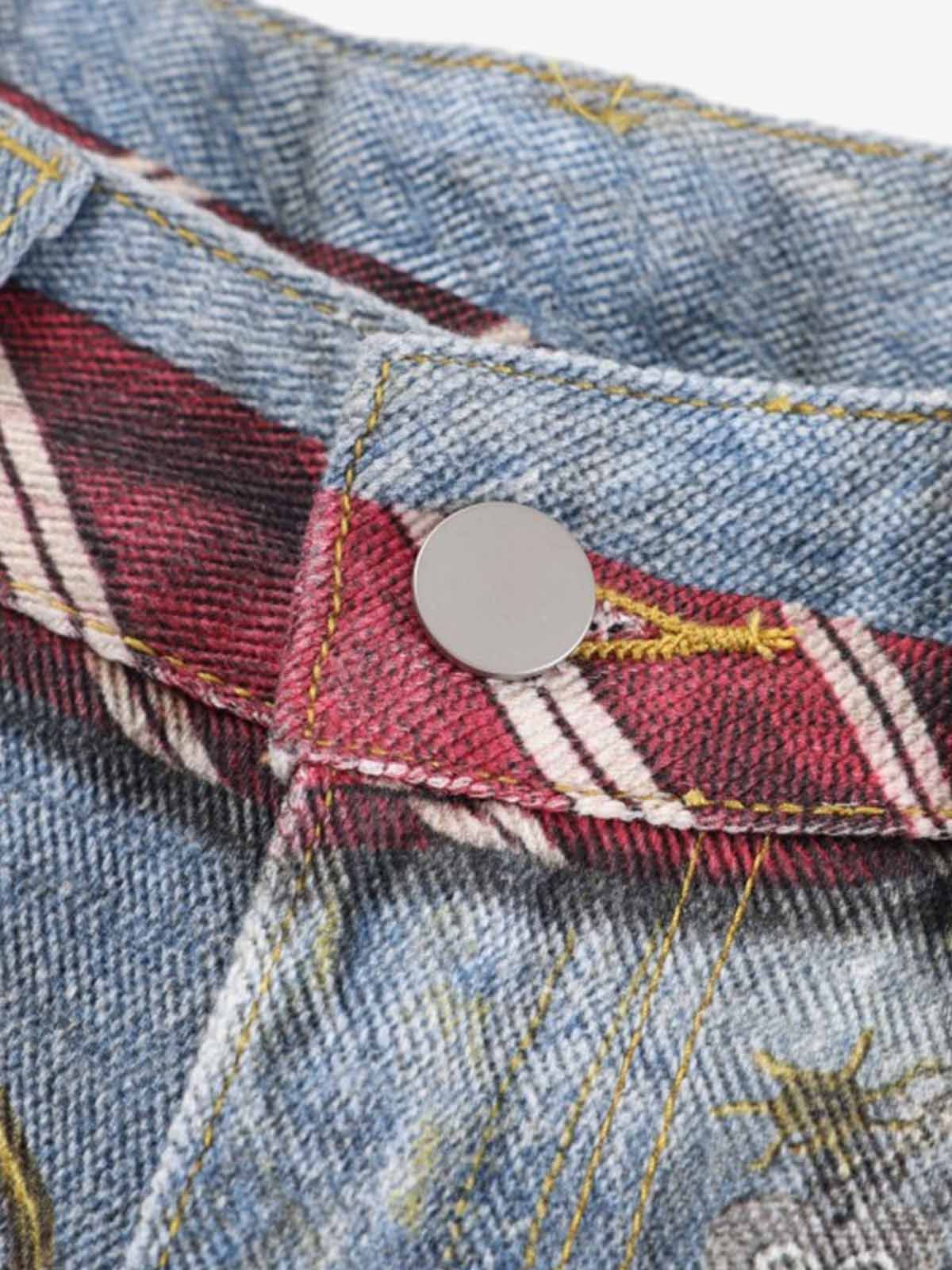 Denim Wide Leg Baggy Jeans with Tie and Pearl Chain Detail for Women Fashion Streetwear 