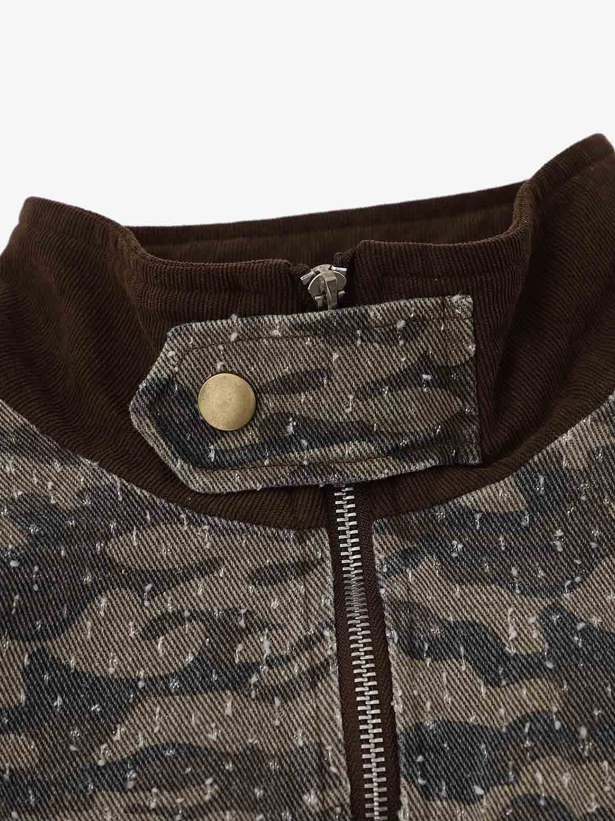 Camouflage Print Stand Collar Cropped Jacket