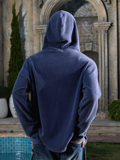 Supermade Waffle-Knit Distressed Button-Pattern Hoodie?