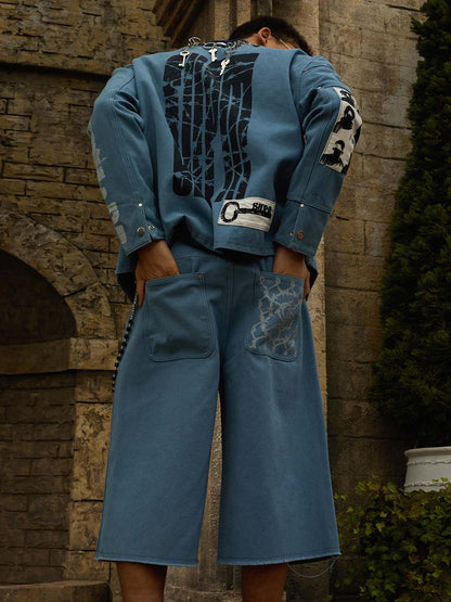 Supermade Multi-Element Appliqu¨¦ Patchwork Denim Suit?