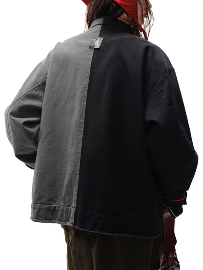 Contrast Color Spliced Graffiti Zip Up Jacket 